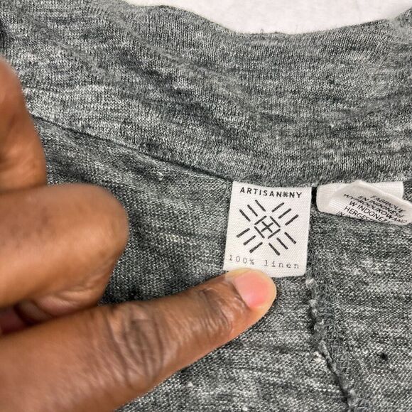 Artisan NY Linen Cardigan Gray Long Sleeve Draped Open Front Sweater SMALL * - Picture 5 of 11